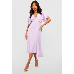 boohoo Petite V Neck Angel Sleeve Midi Dress