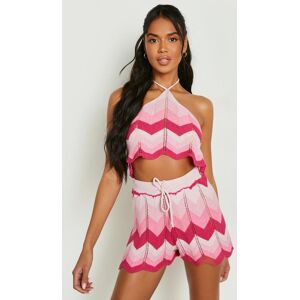 boohoo Ombre Crochet Halterneck And Shorts Set