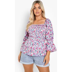 boohoo Plus Floral Shirred Frill Hem Blouse