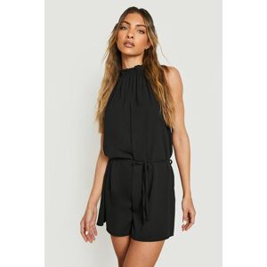 boohoo Halter Neck Belted Woven Playsuit