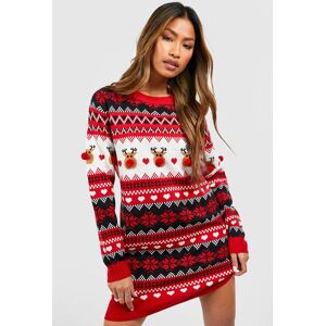 boohoo Pom Pom Reindeer Christmas Jumper Dress