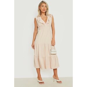 boohoo Frill Detail Shirred Midaxi Dress