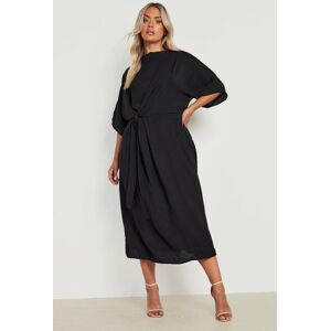 boohoo Plus Textured Knot Front Cowl Neck Midi Dress