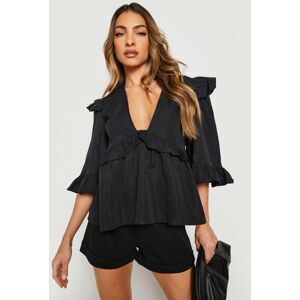 boohoo Frill Shoulder And Waist Smock Top