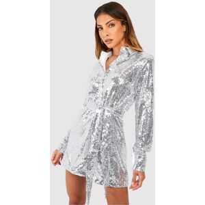 boohoo Sequin Shirt Oversized Playsuit