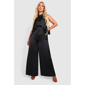 boohoo Plus Satin Halter Neck Layer Jumpsuit