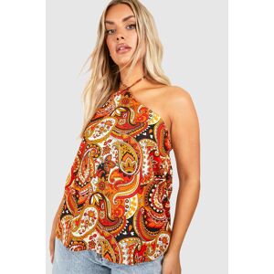 boohoo Plus Paisley Halterneck Swing Cami Top