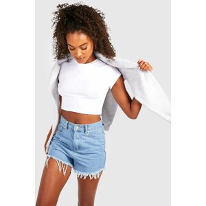 boohoo Tall High Waisted Frayed Hem Basic Denim Shorts