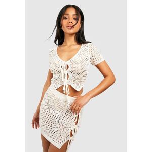 boohoo Floral Knit Lace Up Cardigan And Mini Skirt Set