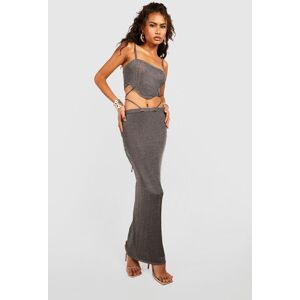 boohoo Metallic Knitted Crop Corset Top And Maxi Skirt Set