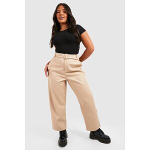 boohoo Plus PU Leather Look Belted Tapered Trousers