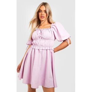 boohoo Plus Puff Sleeve Ruched Detail Skater Dress