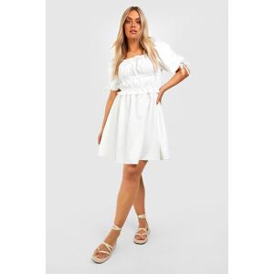 boohoo Plus Puff Sleeve Ruched Detail Skater Dress