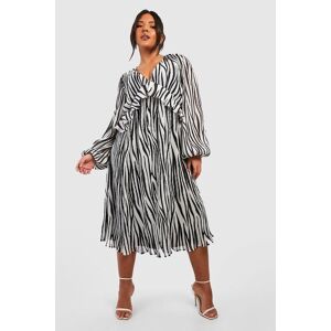 boohoo Plus Zebra Pleated Ruffle Waist Midi Skater Dress