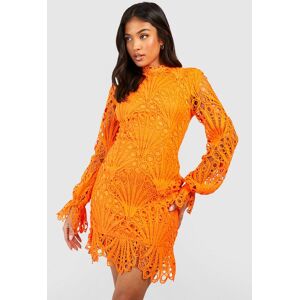 boohoo Petite Premium Lace High Neck Puff Sleeve Mini Dress