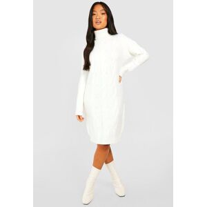 boohoo Petite Roll Neck Cable Knit Jumper Dress