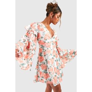 boohoo Floral Chiffon Layered Frill Sleeve Skater Dress