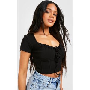 boohoo Rib Corset Detail Tie Front Crop Top