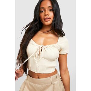 boohoo Rib Corset Detail Tie Front Crop Top