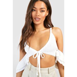 boohoo Ruffle Off The Shoulder Crochet Crop Top