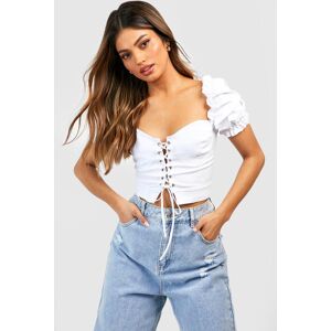 boohoo Puff Sleeve Lace Up Bengaline Corset Top