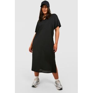 boohoo Plus Rib V Neck Split Midi T-shirt Dress