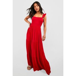 boohoo Petite Square Neck Ruffle Shoulder Maxi Dress