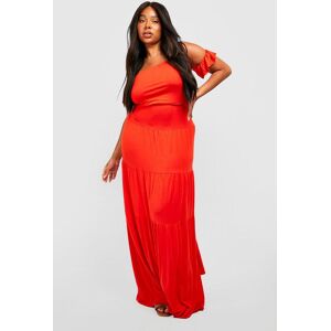 boohoo Plus Jersey Off The Shoulder Tiered Maxi Dress