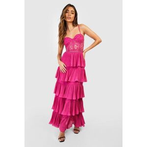 boohoo Lace Corset Detail Pleated Maxi Dress