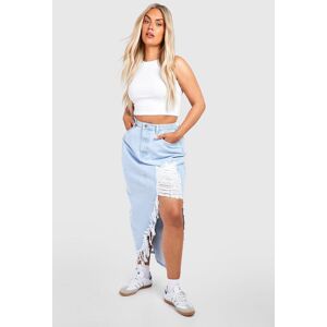 boohoo Plus Ripped Split Detail Denim Maxi Skirt