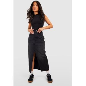 boohoo Petite Split Front Denim Maxi Skirt