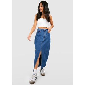 boohoo Petite Split Front Denim Maxi Skirt