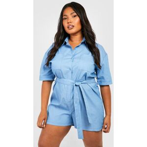 boohoo Plus Short Sleeve Chambray Playsuit