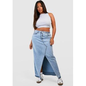 boohoo Plus High Waisted Split Front Denim Maxi Skirt