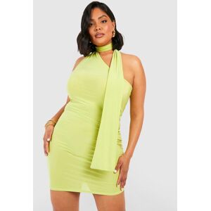 boohoo Plus Slinky Neck Drape Tie Mini Dress