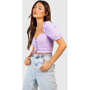 boohoo Puff Sleeve Lace Up Bengaline Corset Top