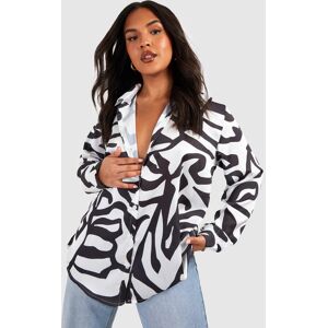 boohoo Plus Satin Mono Print Oversized Shirts