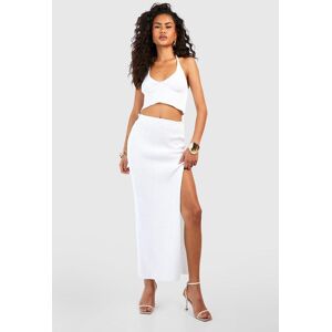 boohoo Knitted Halterneck Crop Bralet And Maxi Split Skirt Set