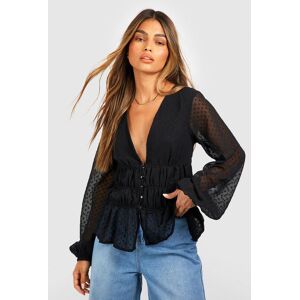 boohoo Dobby Rouched Blouse