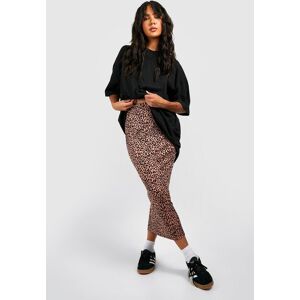 boohoo Leopard Ribbed Midi Skirt