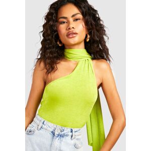 boohoo Acetate Slinky Halterneck Scarf Detail Bodysuit