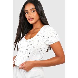 boohoo Broderie Jersey Lace Up Crop Top