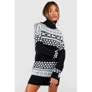 boohoo Fluffy Knit Roll Neck Fairisle Christmas Jumper Dress