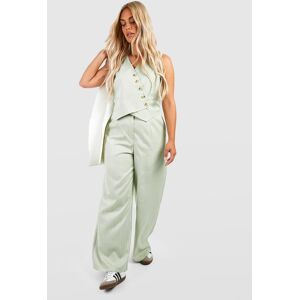 boohoo Plus Pinstripe Button Detail Tailored Wide Leg Trousers