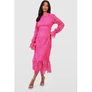 boohoo Petite Premium Lace High Neck Puff Sleeve Midi Dress