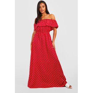 boohoo Spot Print Bardot Maxi Dress