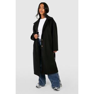 boohoo Petite Oversized Wool Look Longline Belted Trench Coat