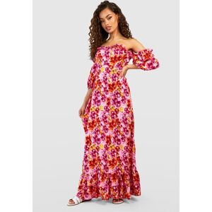 boohoo Floral Bardot Ruffle Maxi Dress