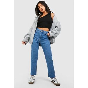 boohoo Petite High Waist Raw Hem Jeans