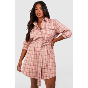 boohoo Plus Checked Belted Shirt Dress